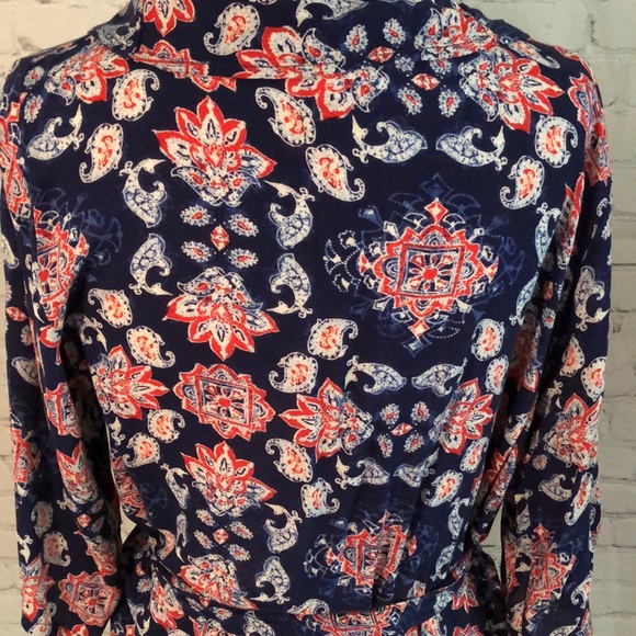 Navy Blue Hollister Belted 3/4 Sleeve Wrap Blouse Top Size Small - Picture 8 of 12